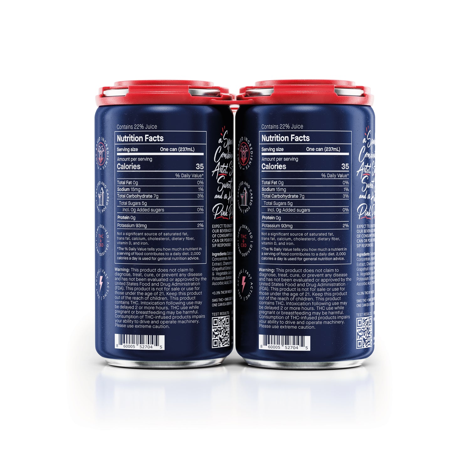 Two blue cans with red lids on a white background