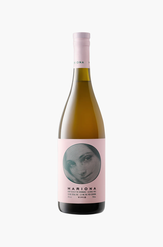 Wine bottle with pink label on a white background