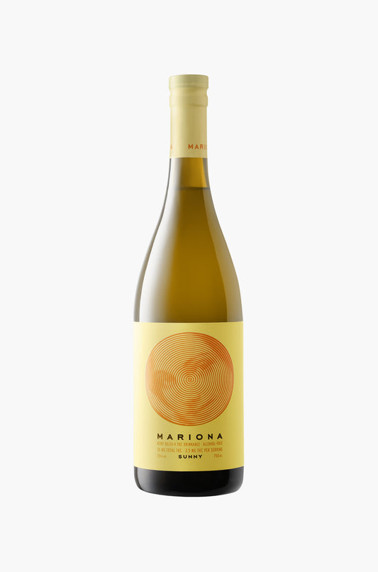Wine bottle with a yellow label on a white background