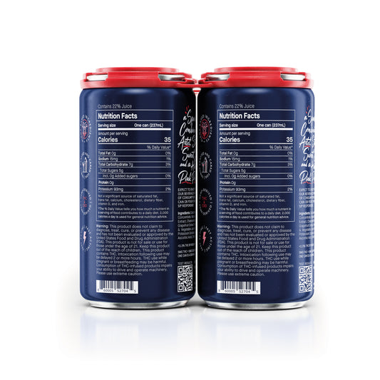 Two blue cans with red lids on a white background