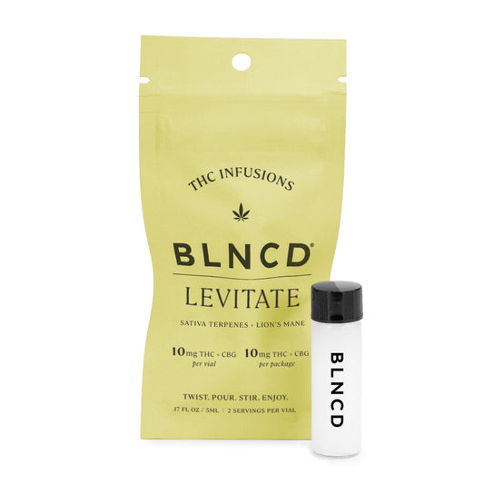 BLNCD THC Infusions package and bottle on a white background