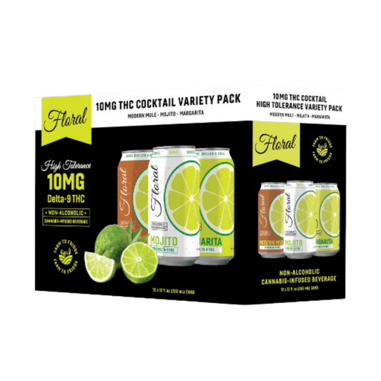 Floral 10mg THC cocktail variety pack on a white background