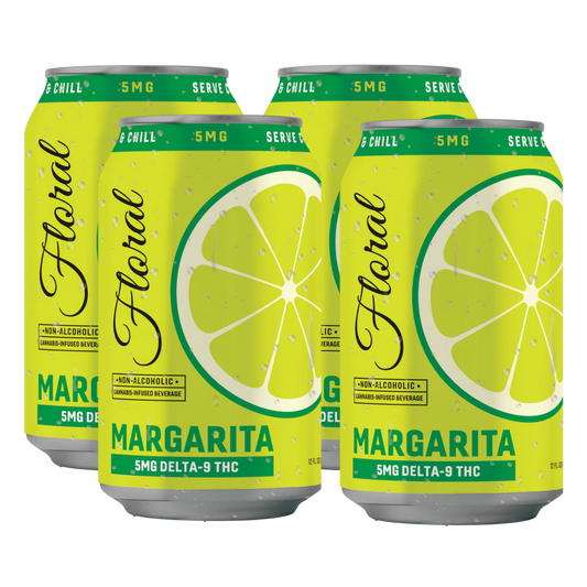 Three cans of Floral Margarita beer with lime graphics on a white background