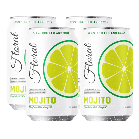 Three cans of Floral Mojito on a white background