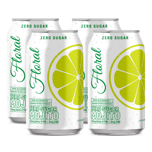 Four cans of Floral Zero Sugar Mojito on a white background