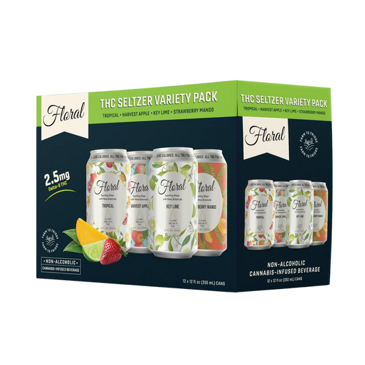 Floral THC Seltzer variety pack on a white background